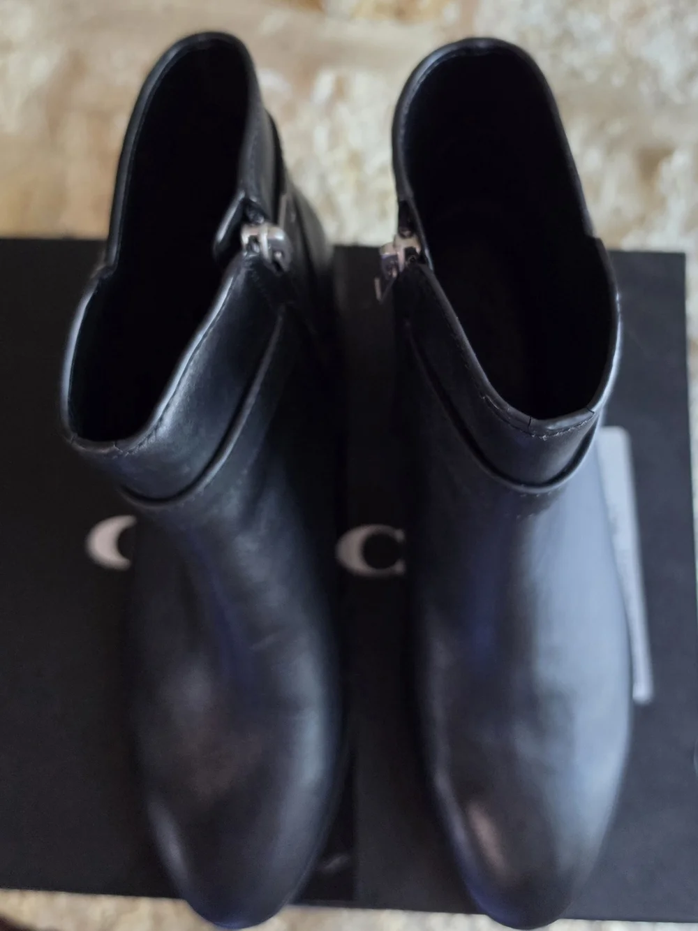 Coach Black Leather Ankle Booties with Silver Coach Horsebit
